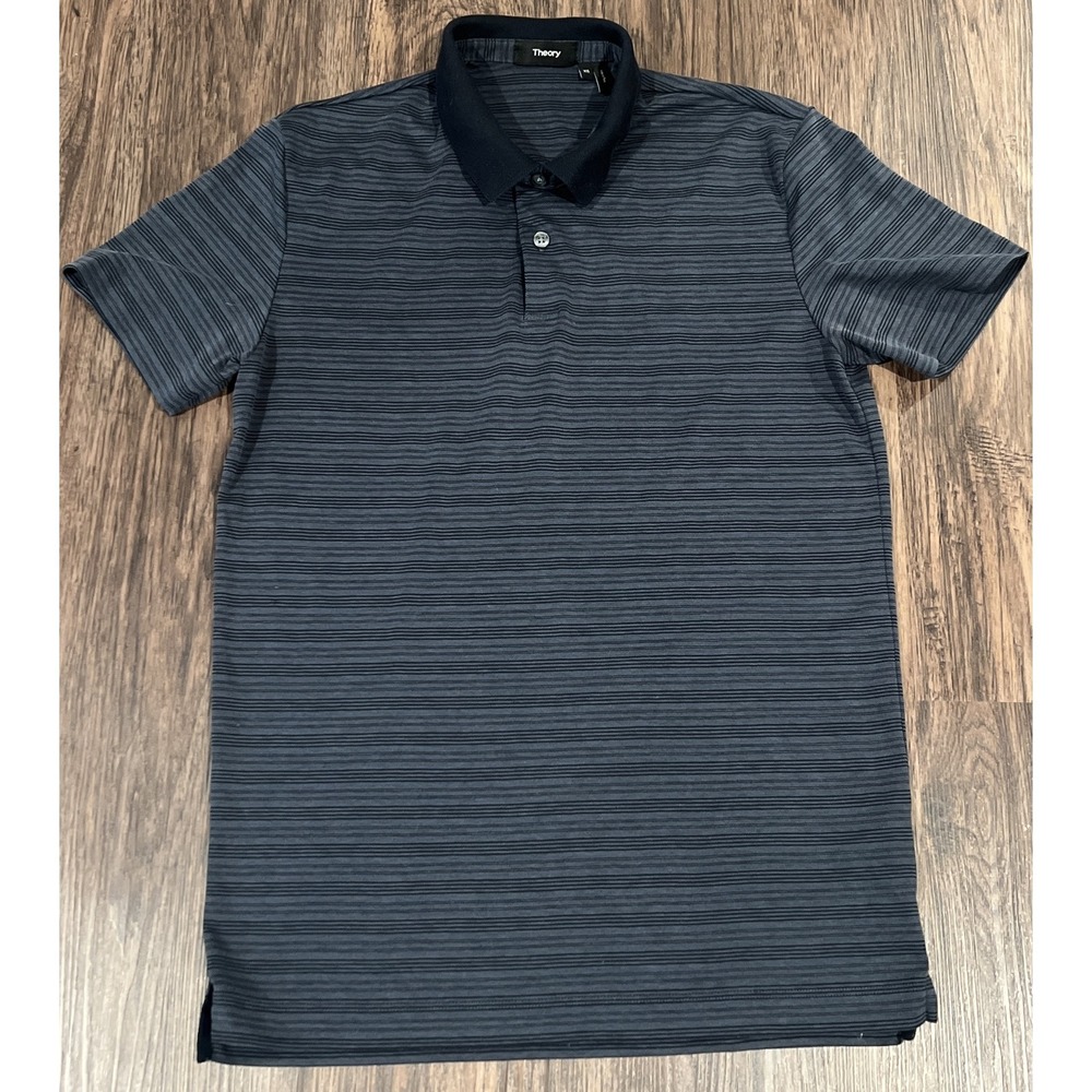 Theory Polo Shirt Mens XS Navy Gray Pima Cotton Polyester Short Sleeve